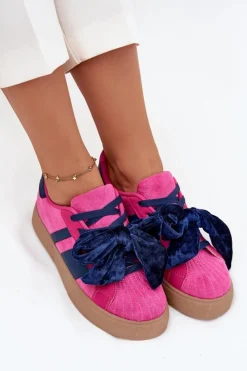 Clearance Sneakersy Damskie Z Welurową Kokardą Fuksja Ashlyn Damskie Buty Sportowe Na Platformie|Sneakersy Damskie