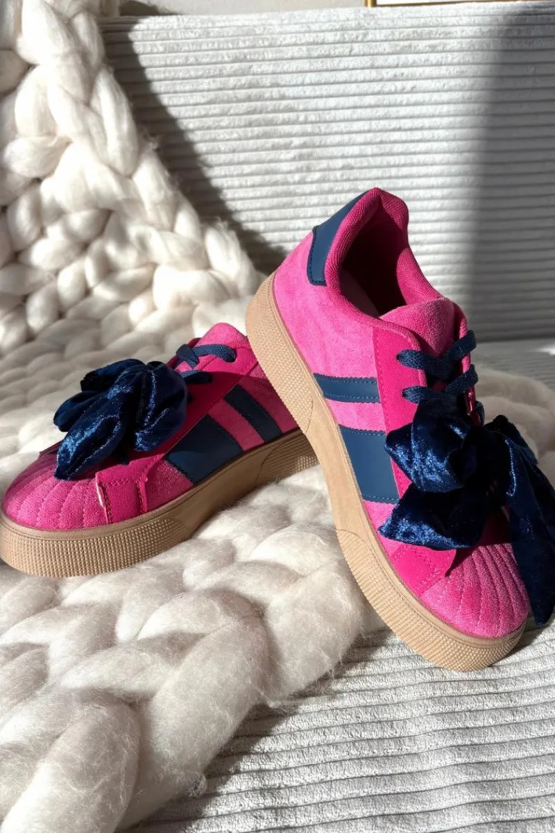 Clearance Sneakersy Damskie Z Welurową Kokardą Fuksja Ashlyn Damskie Buty Sportowe Na Platformie|Sneakersy Damskie