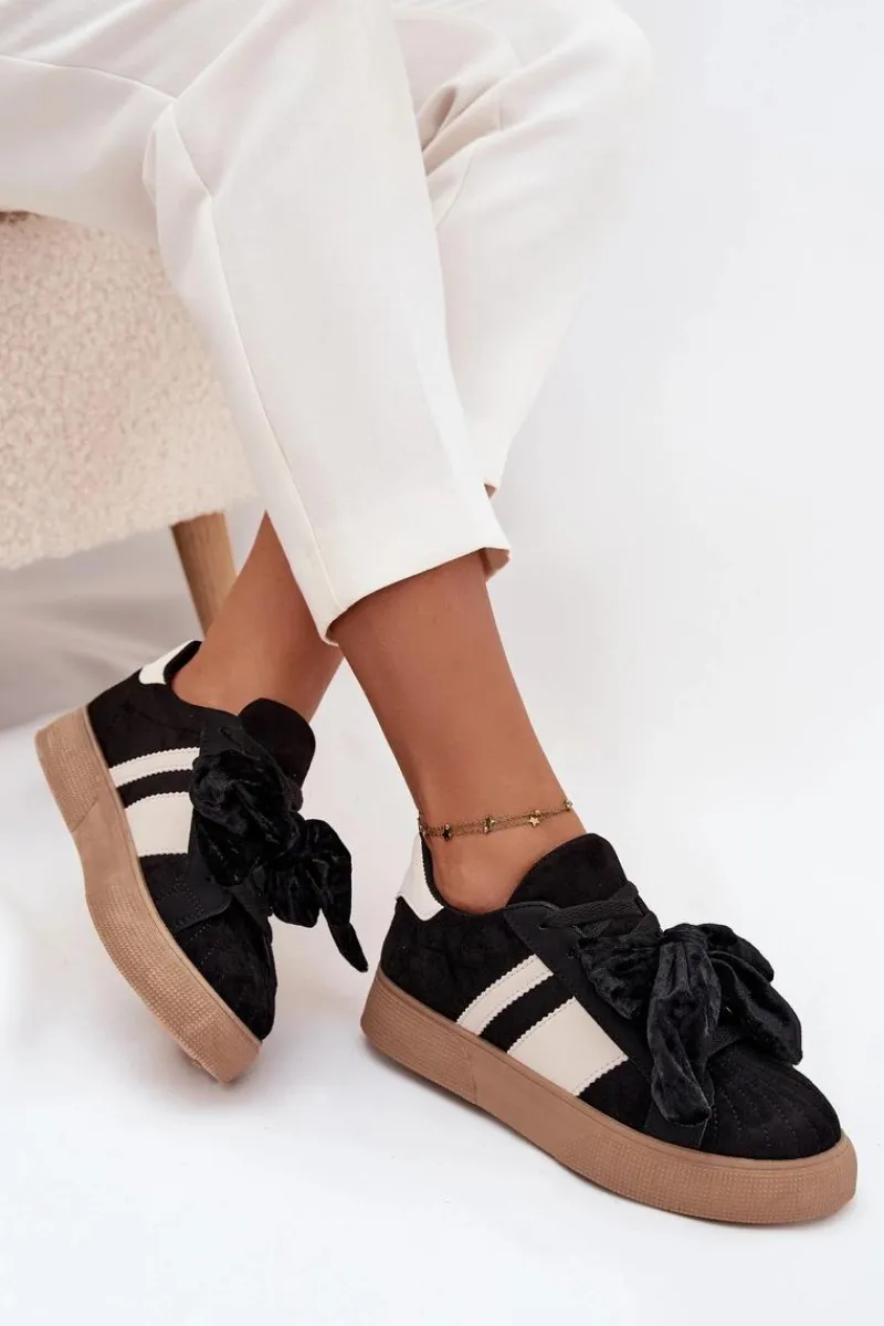 Online Sneakersy Damskie Z Welurową Kokardą Czarne Ashlyn Damskie Buty Sportowe Na Platformie|Sneakersy Damskie