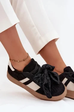 Online Sneakersy Damskie Z Welurową Kokardą Czarne Ashlyn Damskie Buty Sportowe Na Platformie|Sneakersy Damskie