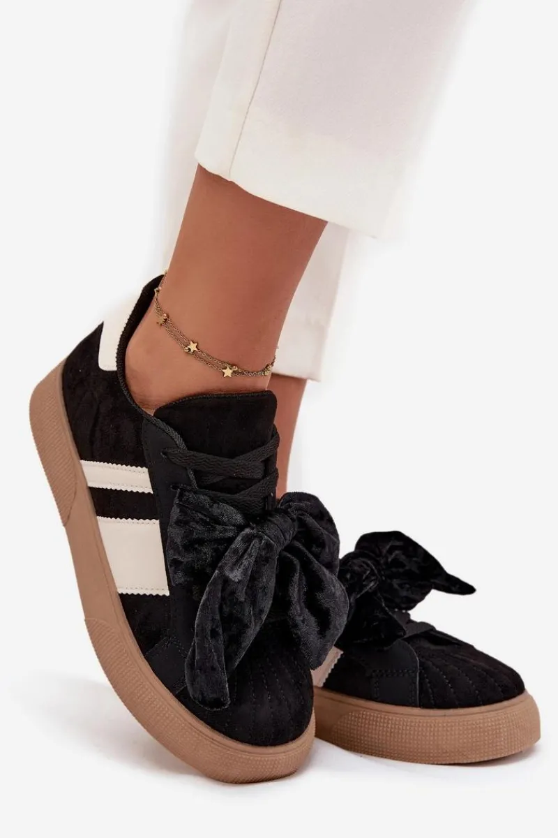 Online Sneakersy Damskie Z Welurową Kokardą Czarne Ashlyn Damskie Buty Sportowe Na Platformie|Sneakersy Damskie