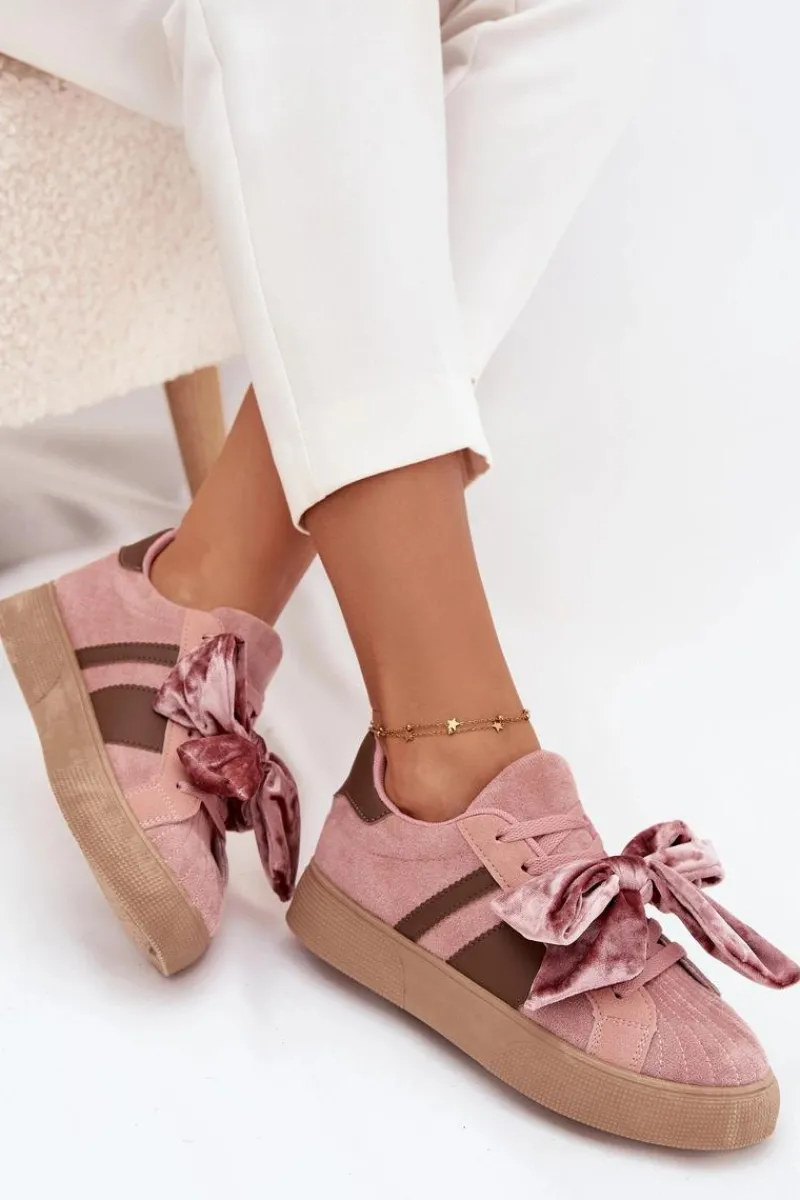 Clearance Boto Sneakersy Damskie Z Welurową Kokardą Różowe Ashlyn Różowy