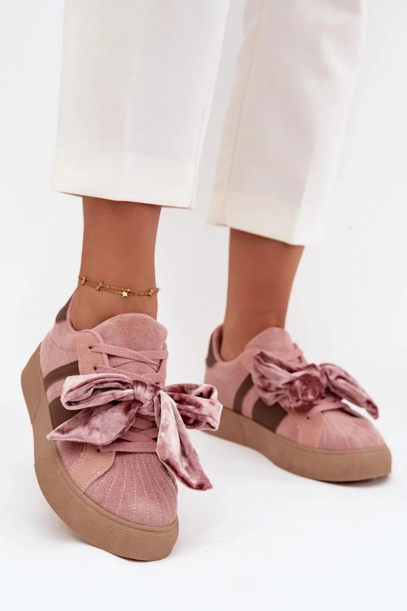 Clearance Boto Sneakersy Damskie Z Welurową Kokardą Różowe Ashlyn Różowy