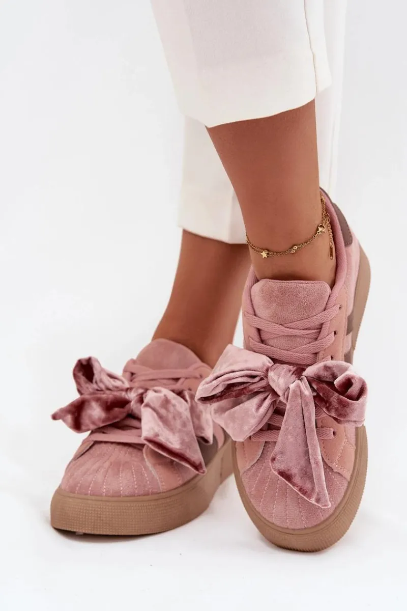 Clearance Boto Sneakersy Damskie Z Welurową Kokardą Różowe Ashlyn Różowy