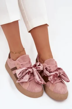 Clearance Boto Sneakersy Damskie Z Welurową Kokardą Różowe Ashlyn Różowy