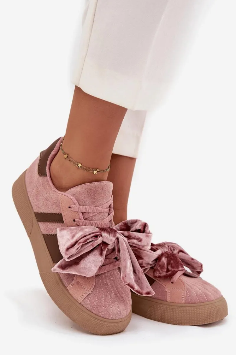 Clearance Boto Sneakersy Damskie Z Welurową Kokardą Różowe Ashlyn Różowy