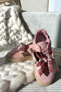 Clearance Boto Sneakersy Damskie Z Welurową Kokardą Różowe Ashlyn Różowy