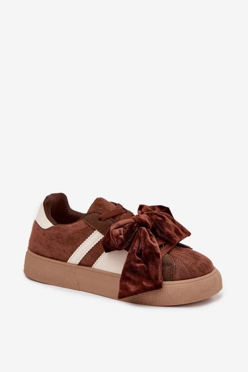 Sneakersy Damskie Z Welurową Kokardą Brązowe Ashlyn Damskie Buty Sportowe Na Platformie|Sneakersy Damskie