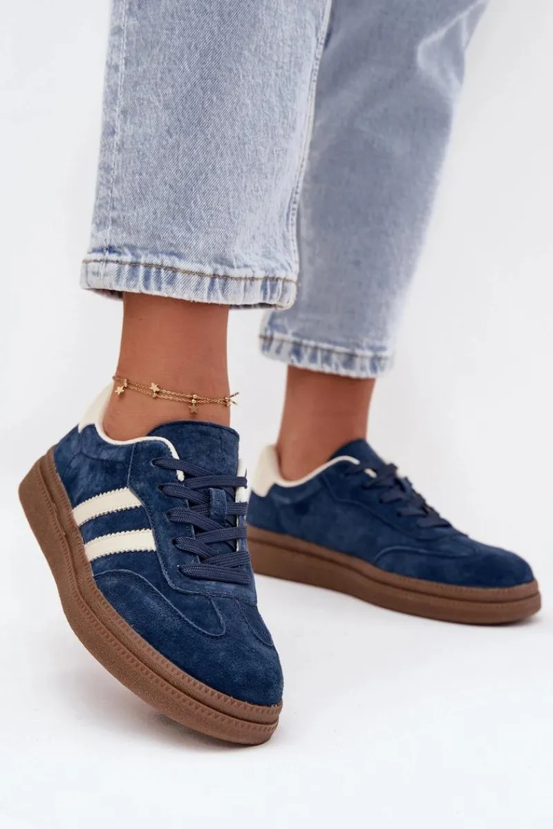 Sneakersy Damskie Zamszowe Na Platformie Granatowe Sylviona Damskie Sneakersy Damskie