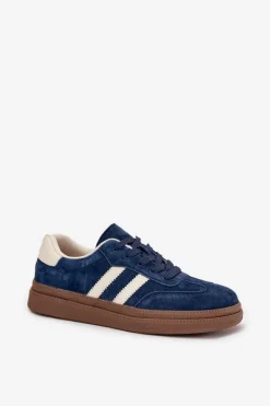 Sneakersy Damskie Zamszowe Na Platformie Granatowe Sylviona Damskie Sneakersy Damskie