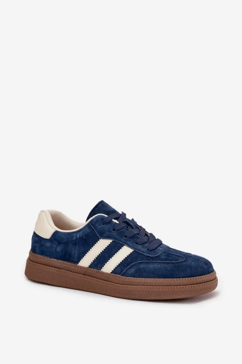 Sneakersy Damskie Zamszowe Na Platformie Granatowe Sylviona Damskie Sneakersy Damskie