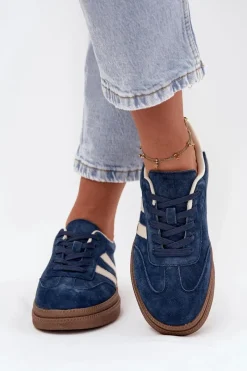 Sneakersy Damskie Zamszowe Na Platformie Granatowe Sylviona Damskie Sneakersy Damskie