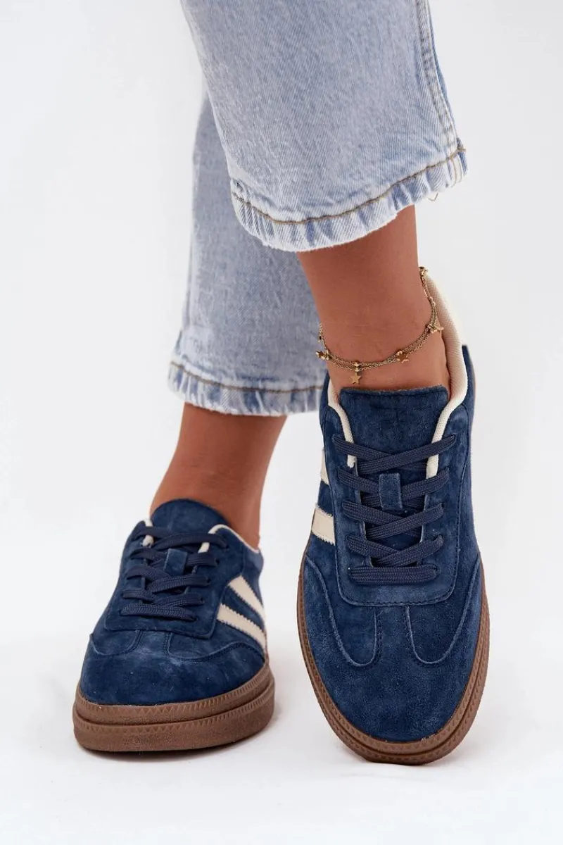 Sneakersy Damskie Zamszowe Na Platformie Granatowe Sylviona Damskie Sneakersy Damskie