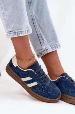 Sneakersy Damskie Zamszowe Na Platformie Granatowe Sylviona Damskie Sneakersy Damskie