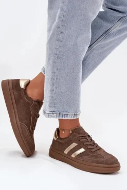 Sneakersy Damskie>Evento Sneakersy Damskie Zamszowe Na Platformie Brązowe Sylviona