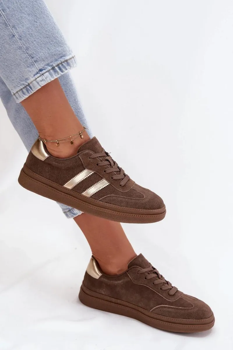 Sneakersy Damskie>Evento Sneakersy Damskie Zamszowe Na Platformie Brązowe Sylviona