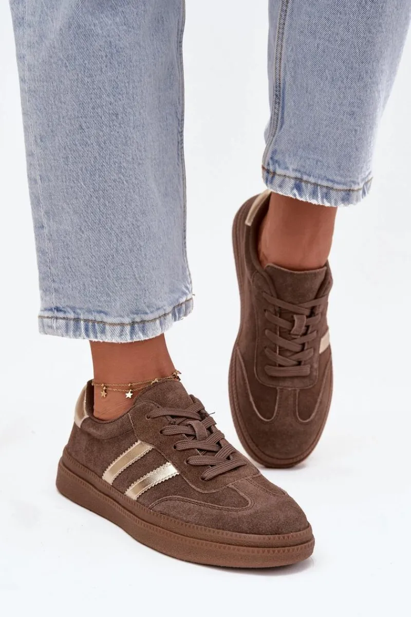 Sneakersy Damskie>Evento Sneakersy Damskie Zamszowe Na Platformie Brązowe Sylviona