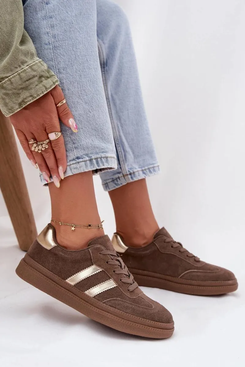 Sneakersy Damskie>Evento Sneakersy Damskie Zamszowe Na Platformie Brązowe Sylviona