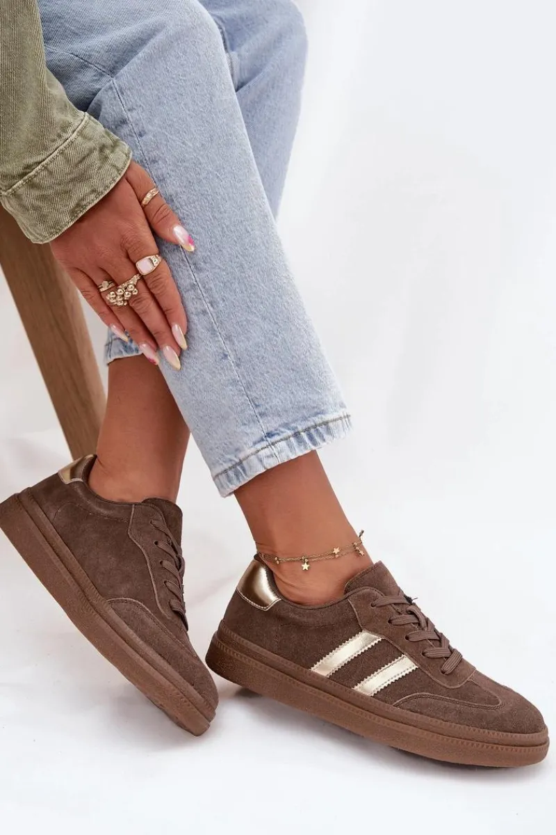 Sneakersy Damskie>Evento Sneakersy Damskie Zamszowe Na Platformie Brązowe Sylviona