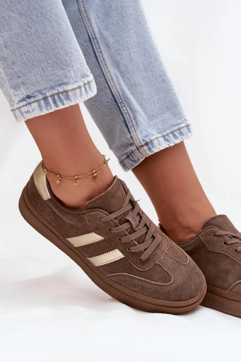 Sneakersy Damskie>Evento Sneakersy Damskie Zamszowe Na Platformie Brązowe Sylviona