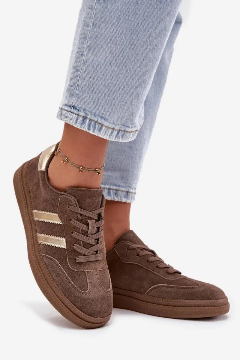 Sneakersy Damskie>Evento Sneakersy Damskie Zamszowe Na Platformie Brązowe Sylviona