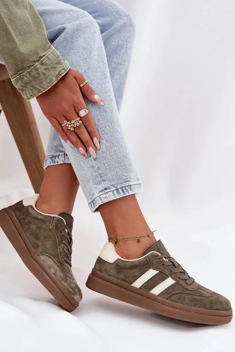 Sneakersy Damskie>Evento Sneakersy Damskie Zamszowe Na Platformie Ciemnozielone Sylviona Zielony