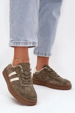 Sneakersy Damskie>Evento Sneakersy Damskie Zamszowe Na Platformie Ciemnozielone Sylviona Zielony