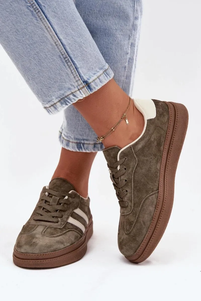 Sneakersy Damskie>Evento Sneakersy Damskie Zamszowe Na Platformie Ciemnozielone Sylviona Zielony