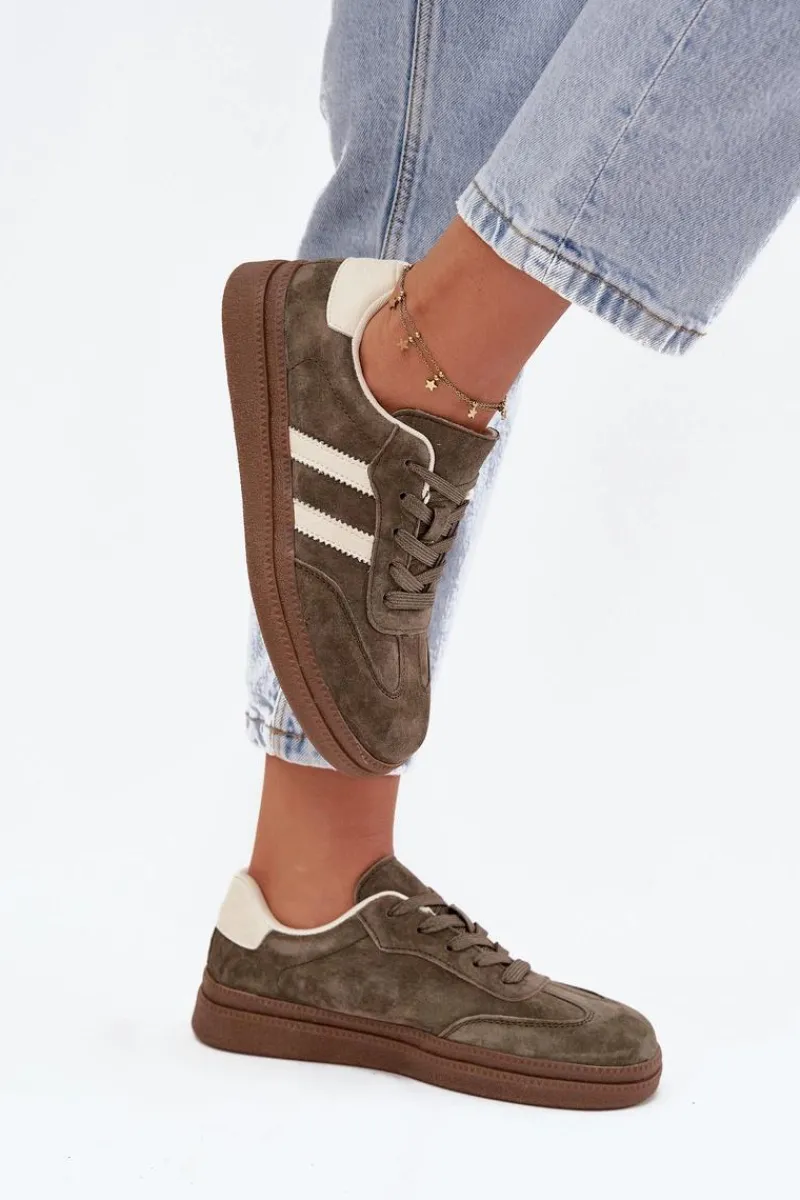 Sneakersy Damskie>Evento Sneakersy Damskie Zamszowe Na Platformie Ciemnozielone Sylviona Zielony