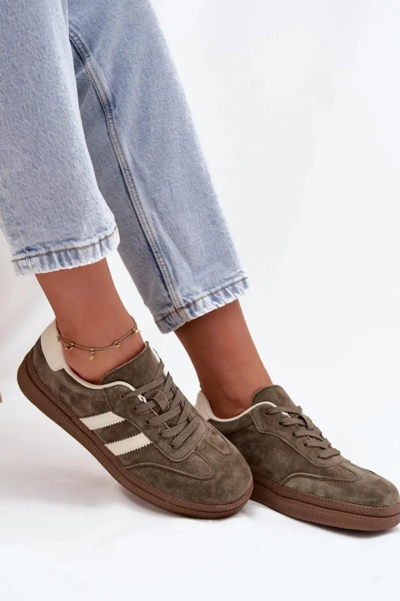 Sneakersy Damskie>Evento Sneakersy Damskie Zamszowe Na Platformie Ciemnozielone Sylviona Zielony