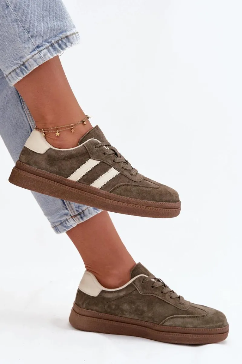 Sneakersy Damskie>Evento Sneakersy Damskie Zamszowe Na Platformie Ciemnozielone Sylviona Zielony