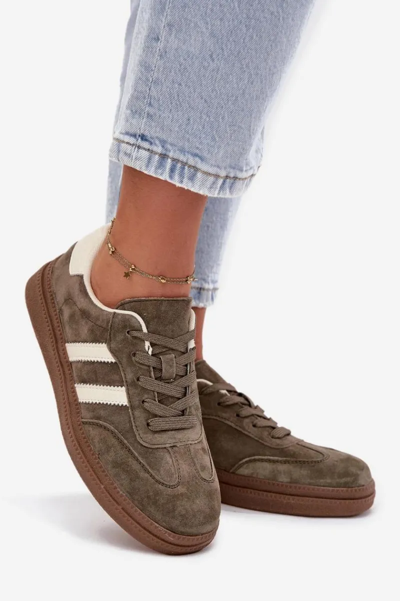 Sneakersy Damskie>Evento Sneakersy Damskie Zamszowe Na Platformie Ciemnozielone Sylviona Zielony