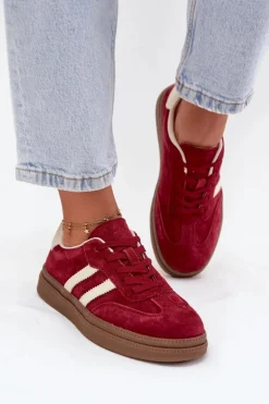 Sale Evento Sneakersy Damskie Zamszowe Na Platformie Bordowe Sylviona Czerwony