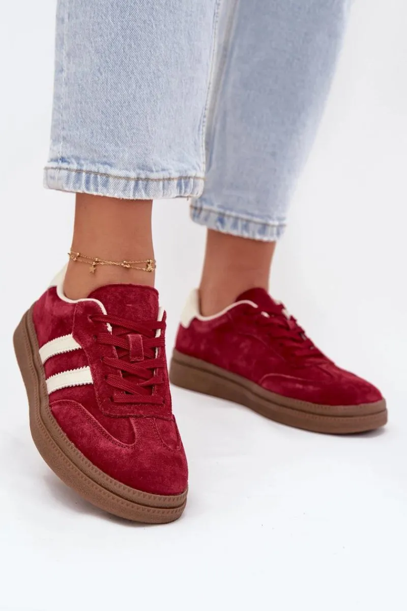 Sale Evento Sneakersy Damskie Zamszowe Na Platformie Bordowe Sylviona Czerwony