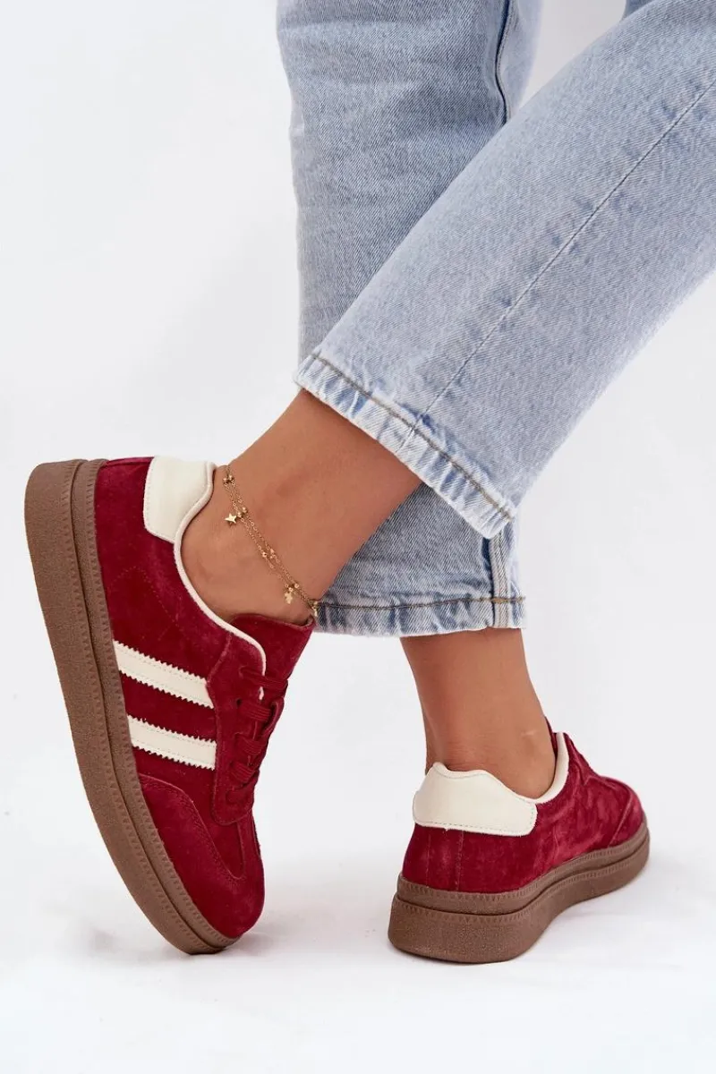 Sale Evento Sneakersy Damskie Zamszowe Na Platformie Bordowe Sylviona Czerwony