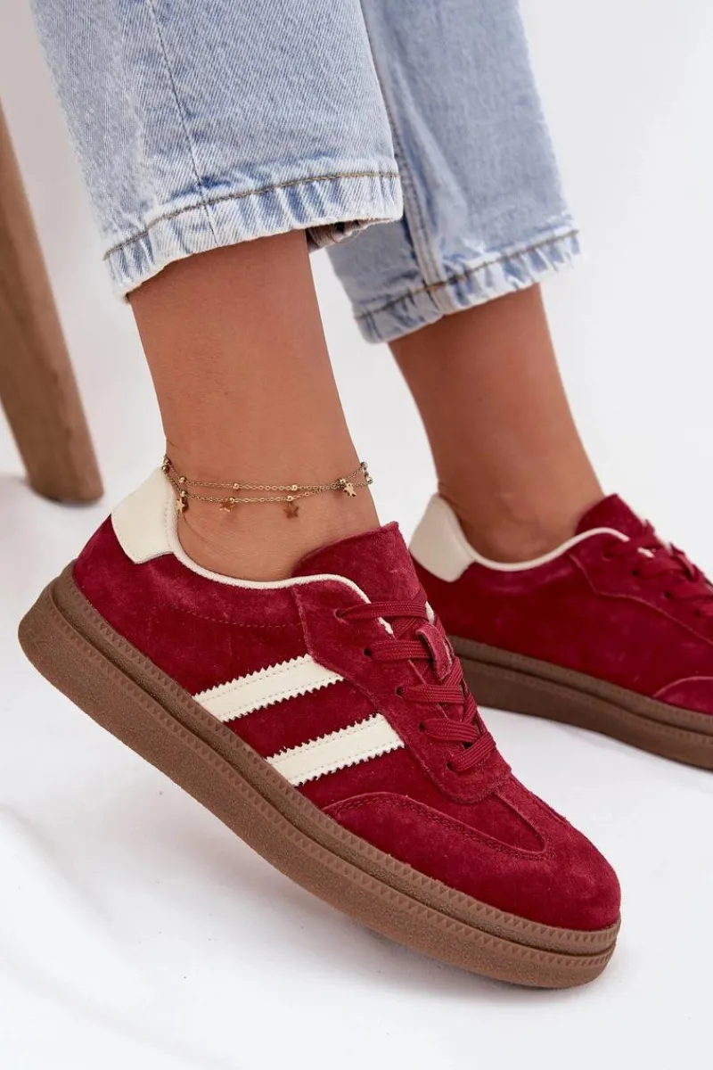 Sale Evento Sneakersy Damskie Zamszowe Na Platformie Bordowe Sylviona Czerwony