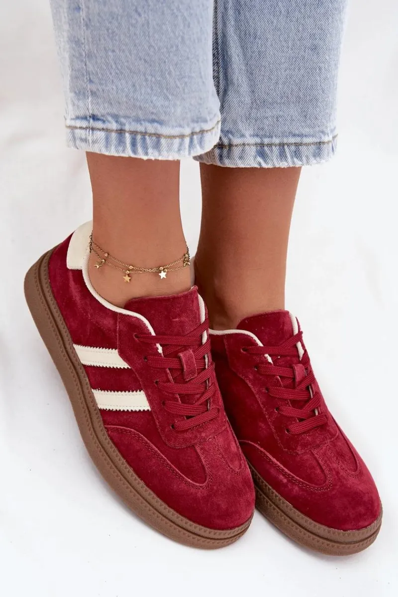 Sale Evento Sneakersy Damskie Zamszowe Na Platformie Bordowe Sylviona Czerwony