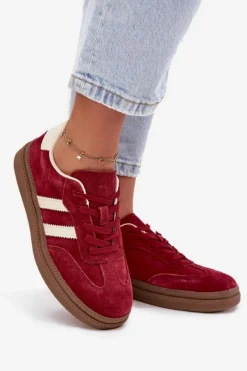 Sale Evento Sneakersy Damskie Zamszowe Na Platformie Bordowe Sylviona Czerwony