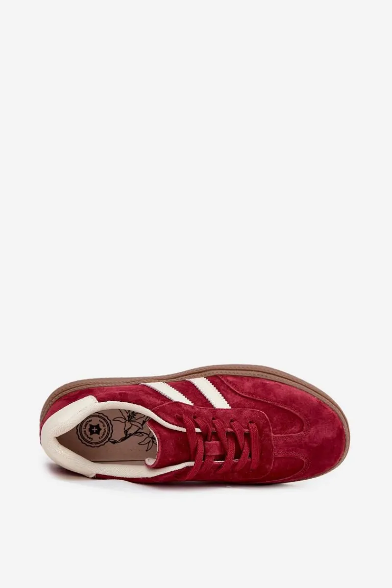 Sale Evento Sneakersy Damskie Zamszowe Na Platformie Bordowe Sylviona Czerwony