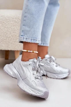 Discount Boto Sneakersy Damskie Zdobione Cyrkoniami Srebrne Porrot