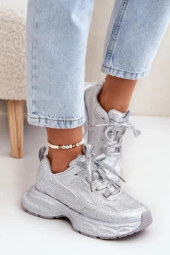 Discount Boto Sneakersy Damskie Zdobione Cyrkoniami Srebrne Porrot