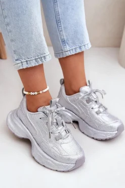 Discount Boto Sneakersy Damskie Zdobione Cyrkoniami Srebrne Porrot