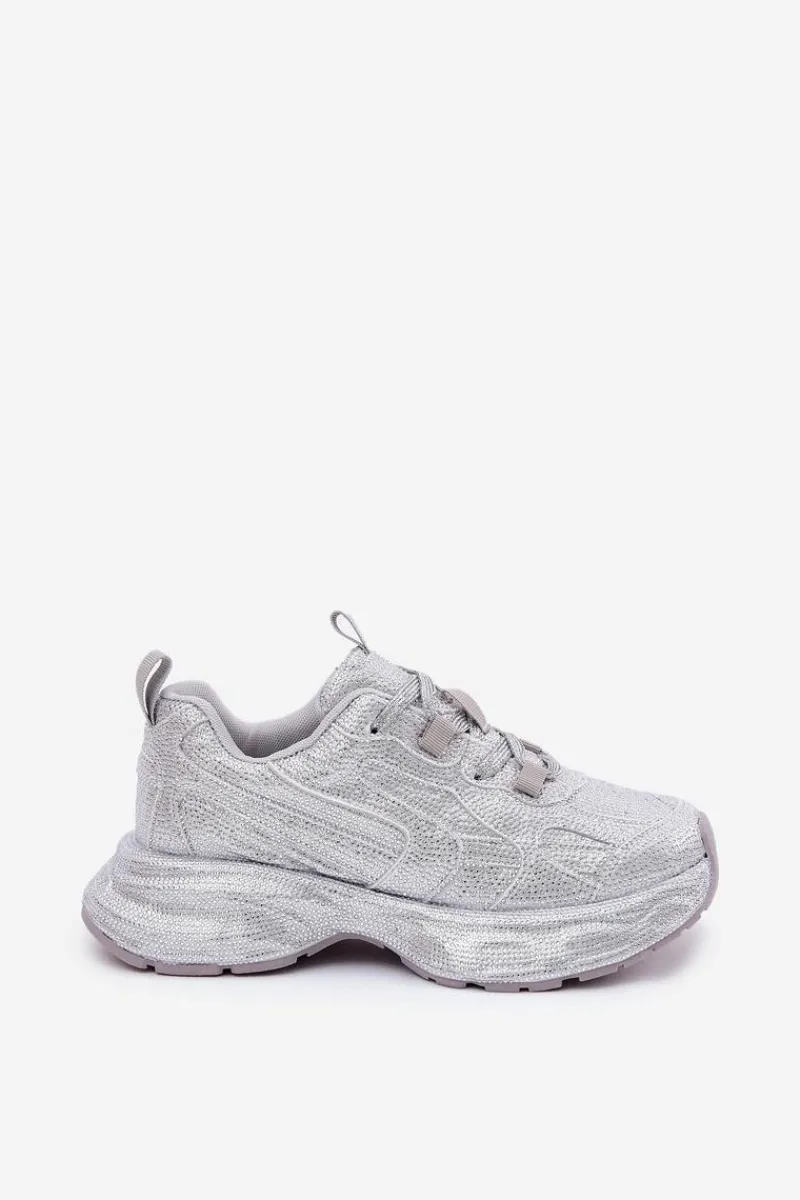 Discount Boto Sneakersy Damskie Zdobione Cyrkoniami Srebrne Porrot