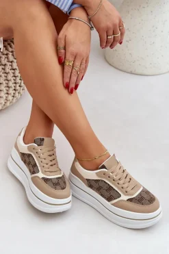 Discount Sneakersy Damskie Ze Wzorem Beżowe Fenarra Damskie Buty Sportowe Na Platformie|Sneakersy Damskie
