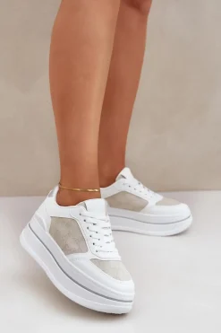 Clearance Boto Sneakersy Damskie Ze Wzorem Białe Fenarra Biały