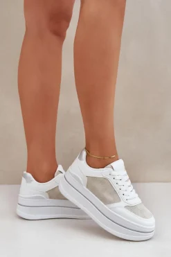 Clearance Boto Sneakersy Damskie Ze Wzorem Białe Fenarra Biały