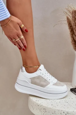 Clearance Boto Sneakersy Damskie Ze Wzorem Białe Fenarra Biały