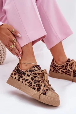 Online Boto Sneakersy Damskie Ze Zdobieniem Na Platformie Panterka Brązowe Eanneth