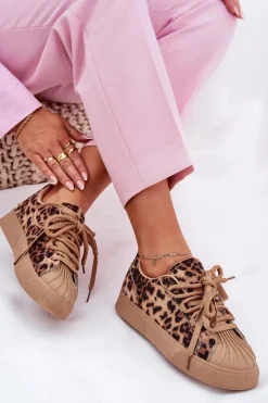 Online Boto Sneakersy Damskie Ze Zdobieniem Na Platformie Panterka Brązowe Eanneth