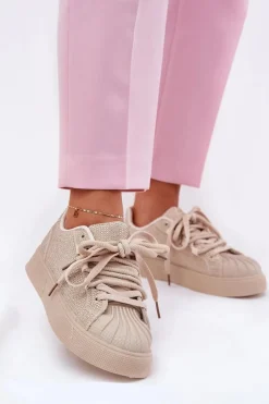 Best Boto Sneakersy Damskie Ze Zdobieniem Na Platformie Beżowe Eanneth Beżowy